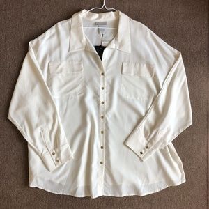 Lane collection ivory cream button up camp collared shirt modal blend career 3X